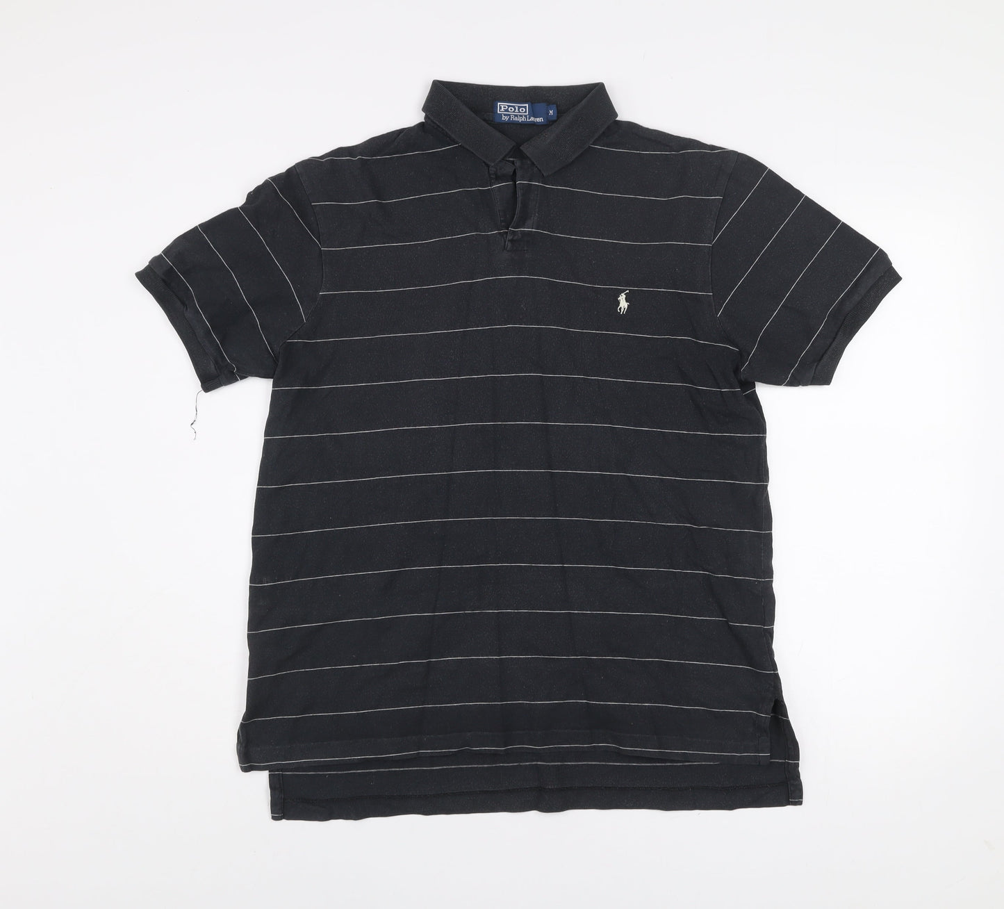 Ralph Lauren Men's Black Striped Cotton Polo Shirt Size M
