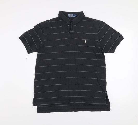 Ralph Lauren Men's Black Striped Cotton Polo Shirt Size M