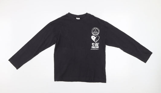 Zara Boys Black Long Sleeve Graphic T-Shirt 11-12 Years Cotton Crew Neck