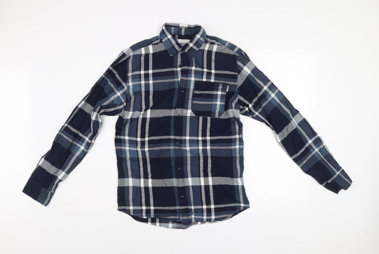 Jack & Jones Men's Blue Check Slim Fit Long Sleeve Button-Up Shirt Size M