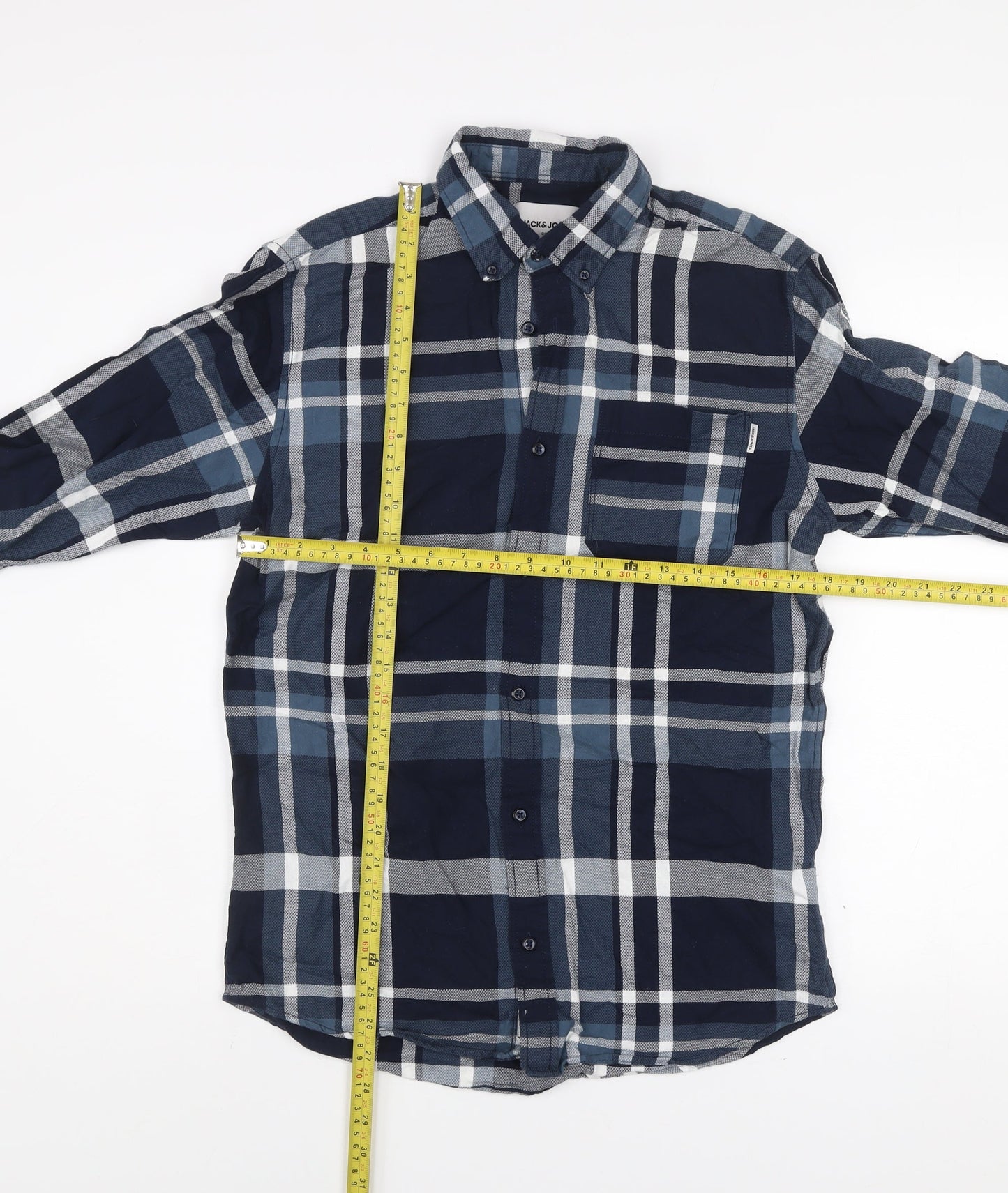 Jack & Jones Men's Blue Check Slim Fit Long Sleeve Button-Up Shirt Size M