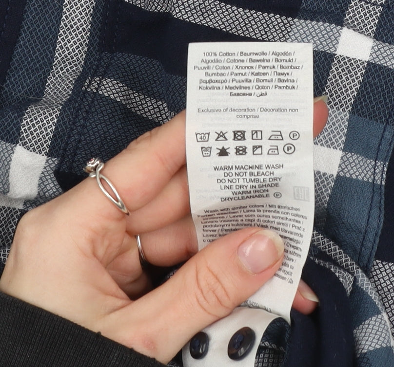 Jack & Jones Men's Blue Check Slim Fit Long Sleeve Button-Up Shirt Size M