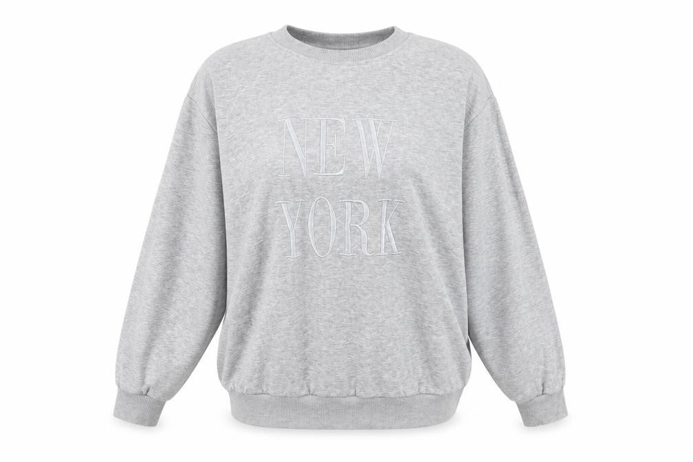 JDY Women's Grey New York Pullover Sweatshirt XL