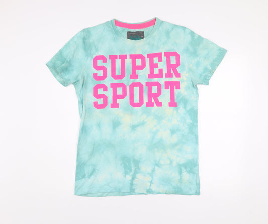 Superdry Men's Blue Tie-Dye Super Sport Graphic Cotton T-Shirt L