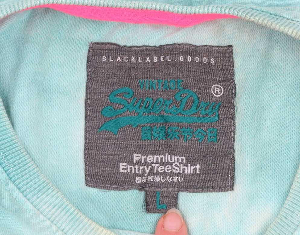 Superdry Men's Blue Tie-Dye Super Sport Graphic Cotton T-Shirt L