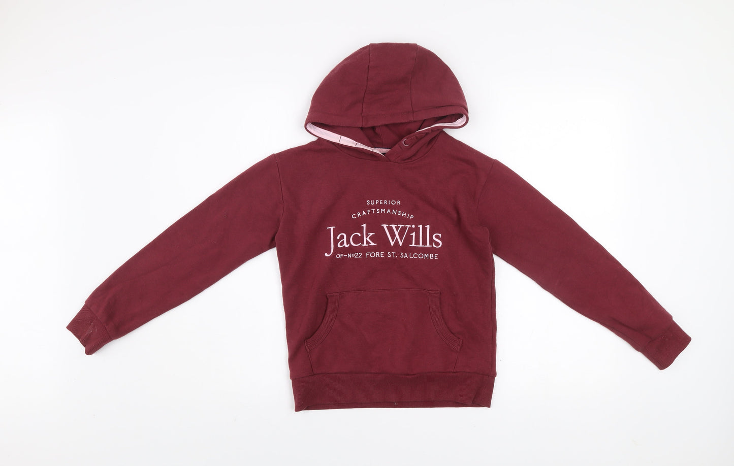 Jack Wills Girls Red Pullover Hoodie 9-10 Years Fleece Cotton Logo Sweatshirt