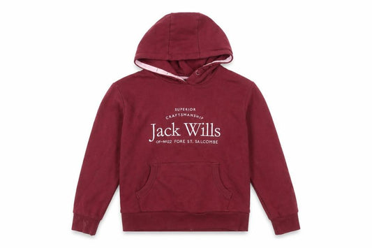 Jack Wills Girls Red Pullover Hoodie 9-10 Years Fleece Cotton Logo Sweatshirt
