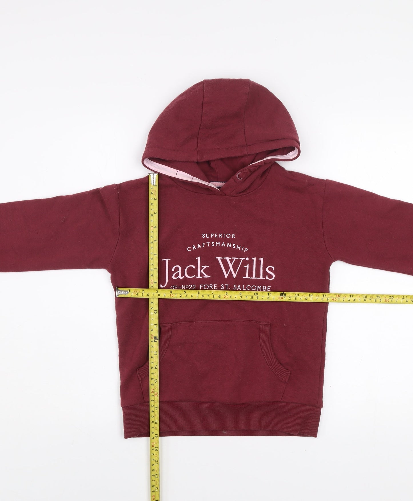 Jack Wills Girls Red Pullover Hoodie 9-10 Years Fleece Cotton Logo Sweatshirt