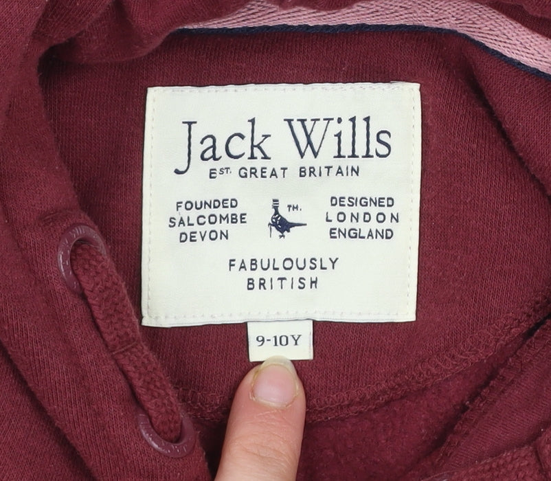 Jack Wills Girls Red Pullover Hoodie 9-10 Years Fleece Cotton Logo Sweatshirt