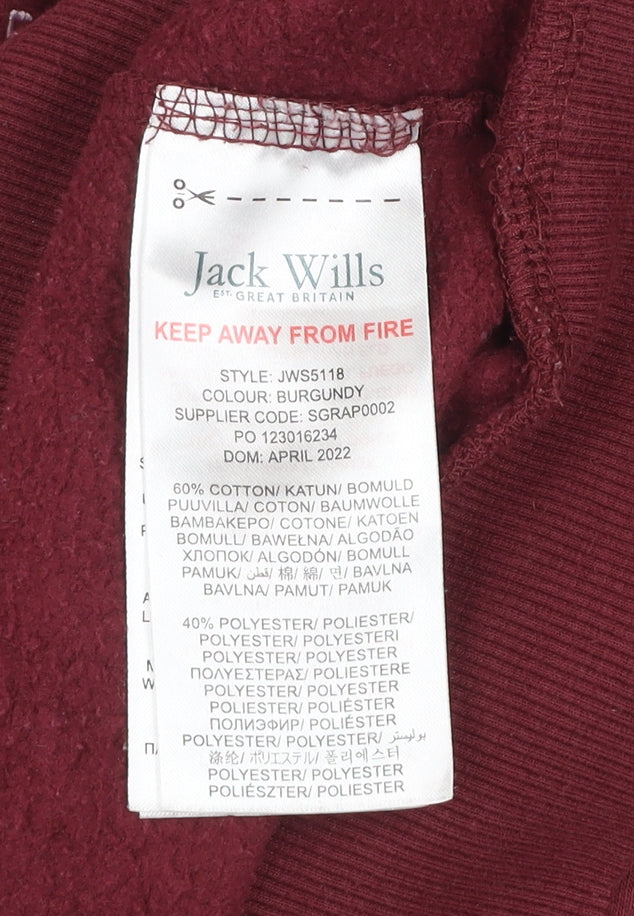 Jack Wills Girls Red Pullover Hoodie 9-10 Years Fleece Cotton Logo Sweatshirt