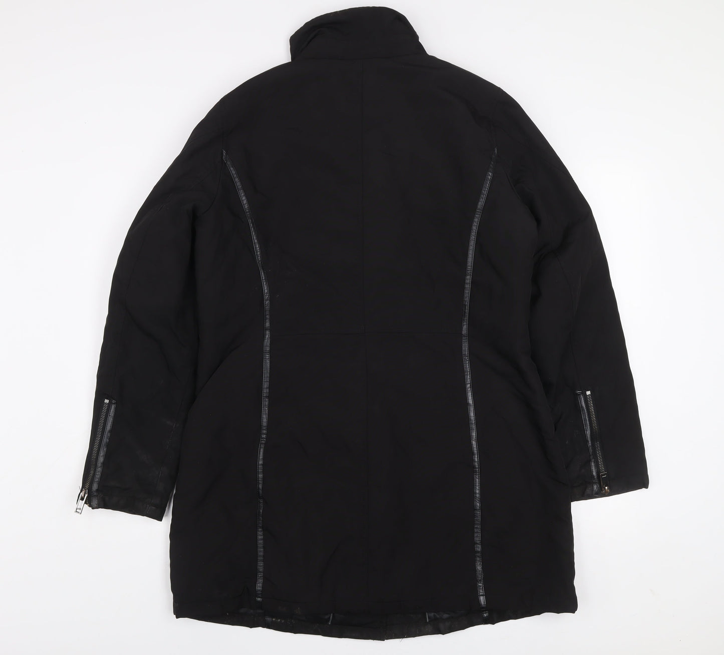 MS Mode Women's Black Long Zip Up Overcoat Size 42 Regular Fit