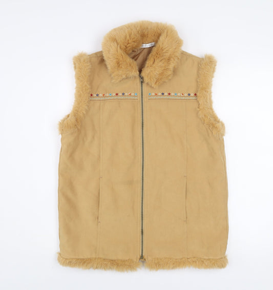 Marks and Spencer Girls Beige Faux Fur Lined Waistcoat 13-14 Years