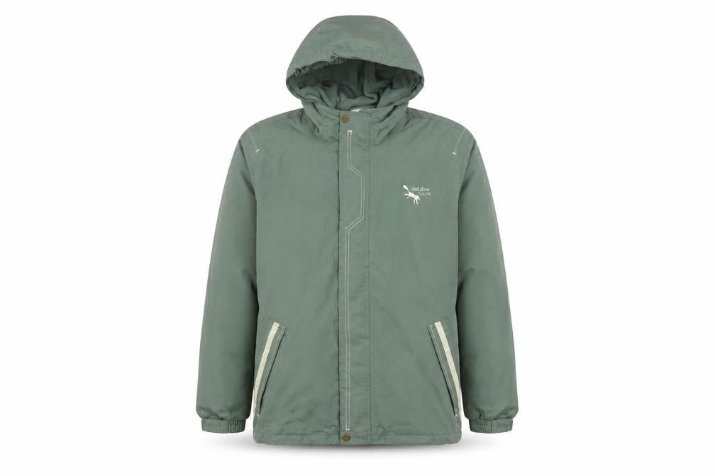Front view of Outdoor Scene boys’ green hooded parka jacket age 12 years waterproof fleece lined