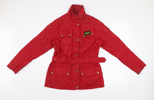Barbour Womens Red Quilted Belted Jacket Size 10