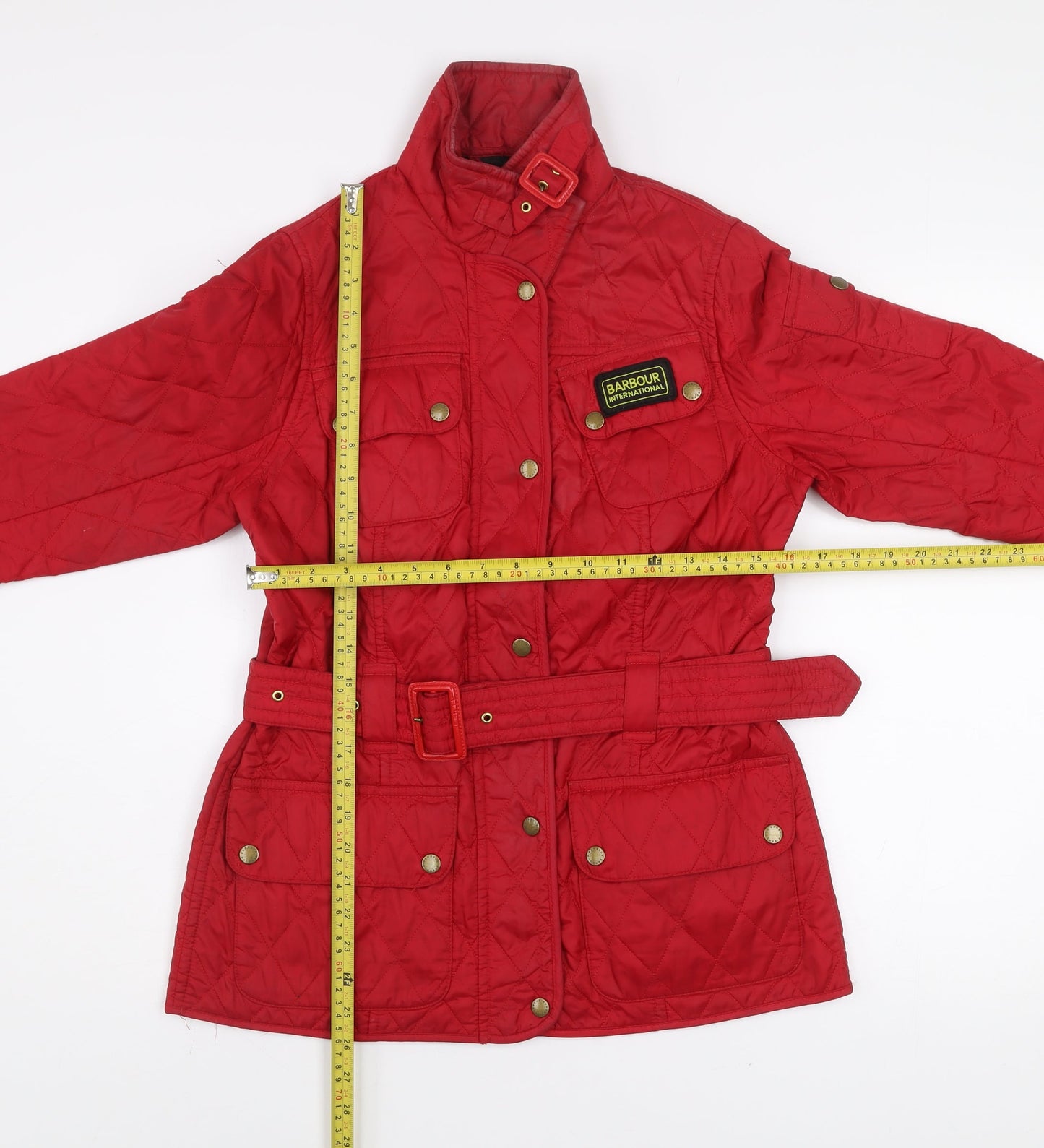 Barbour Womens Red Quilted Belted Jacket Size 10