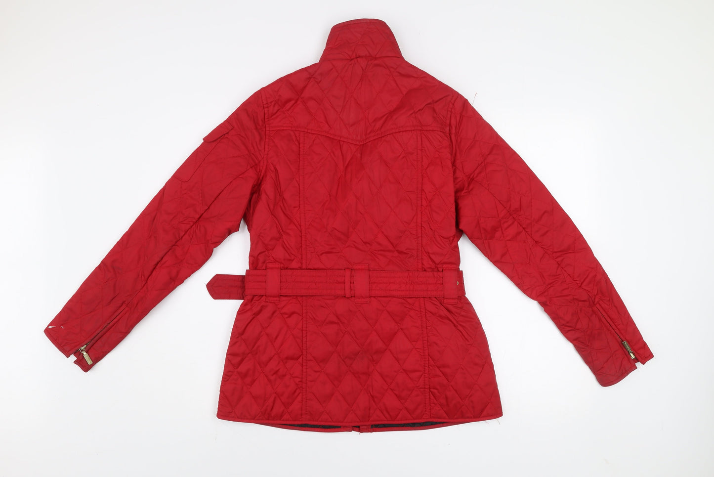 Barbour Womens Red Quilted Belted Jacket Size 10