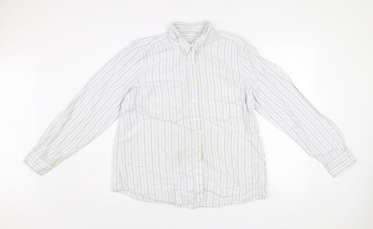 Gap Men's White Striped XL Relaxed Fit Button-Up Cotton Shirt