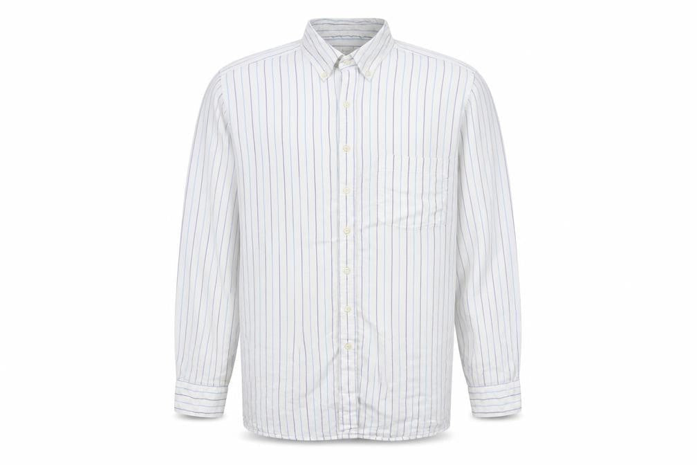 Gap Men's White Striped XL Relaxed Fit Button-Up Cotton Shirt