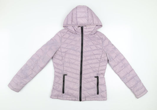 Calvin Klein Womens Purple Hooded Puffer Jacket Size S