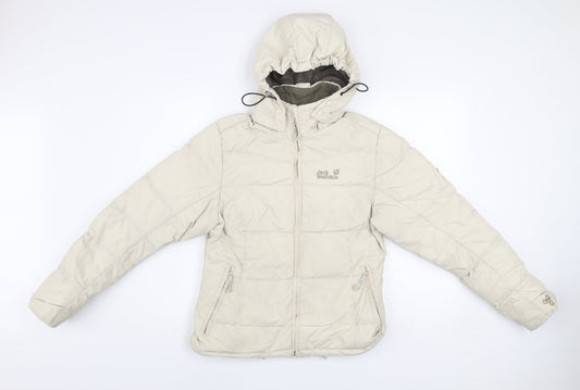 Jack Wolfskin Women Beige Puffer Jacket Size 8 Hooded Winter Coat
