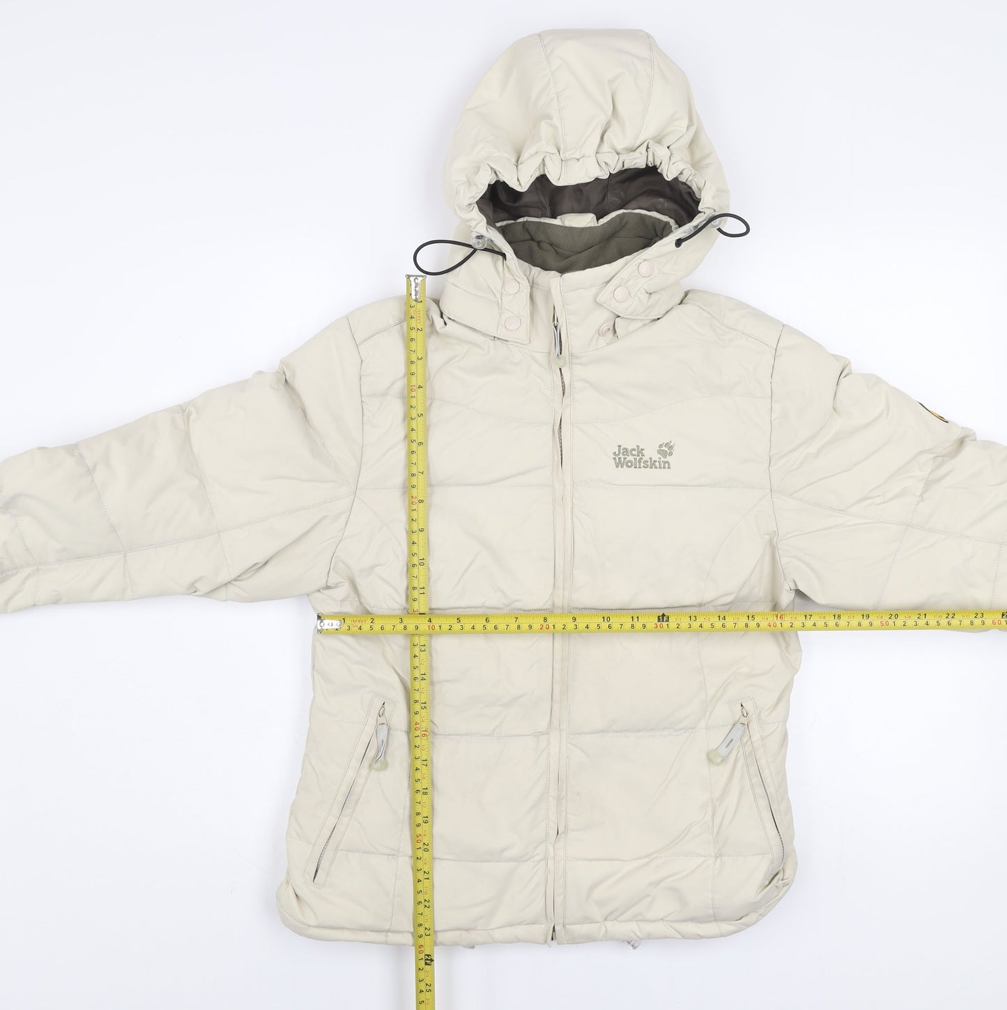 Jack Wolfskin Women Beige Puffer Jacket Size 8 Hooded Winter Coat