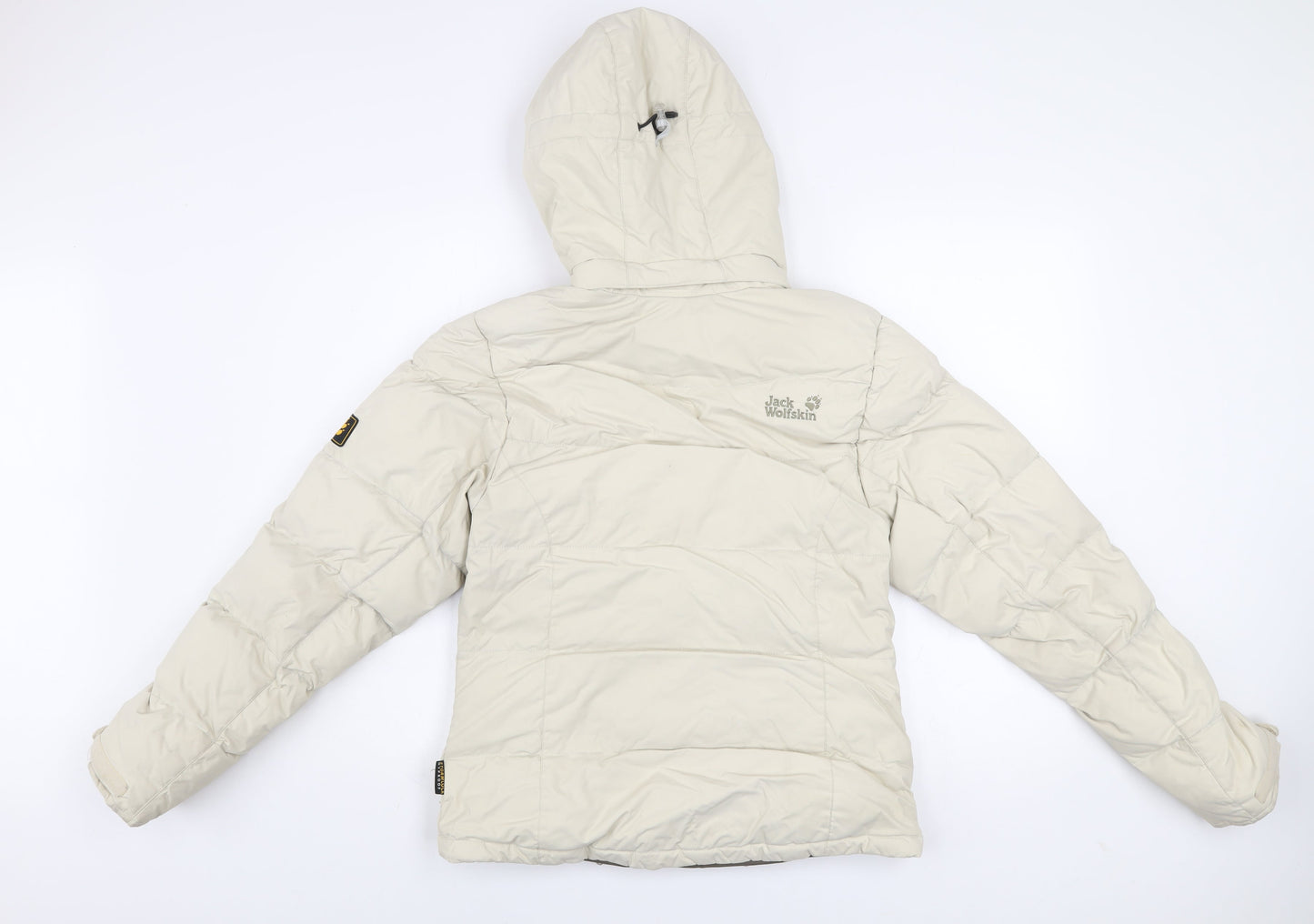 Jack Wolfskin Women Beige Puffer Jacket Size 8 Hooded Winter Coat