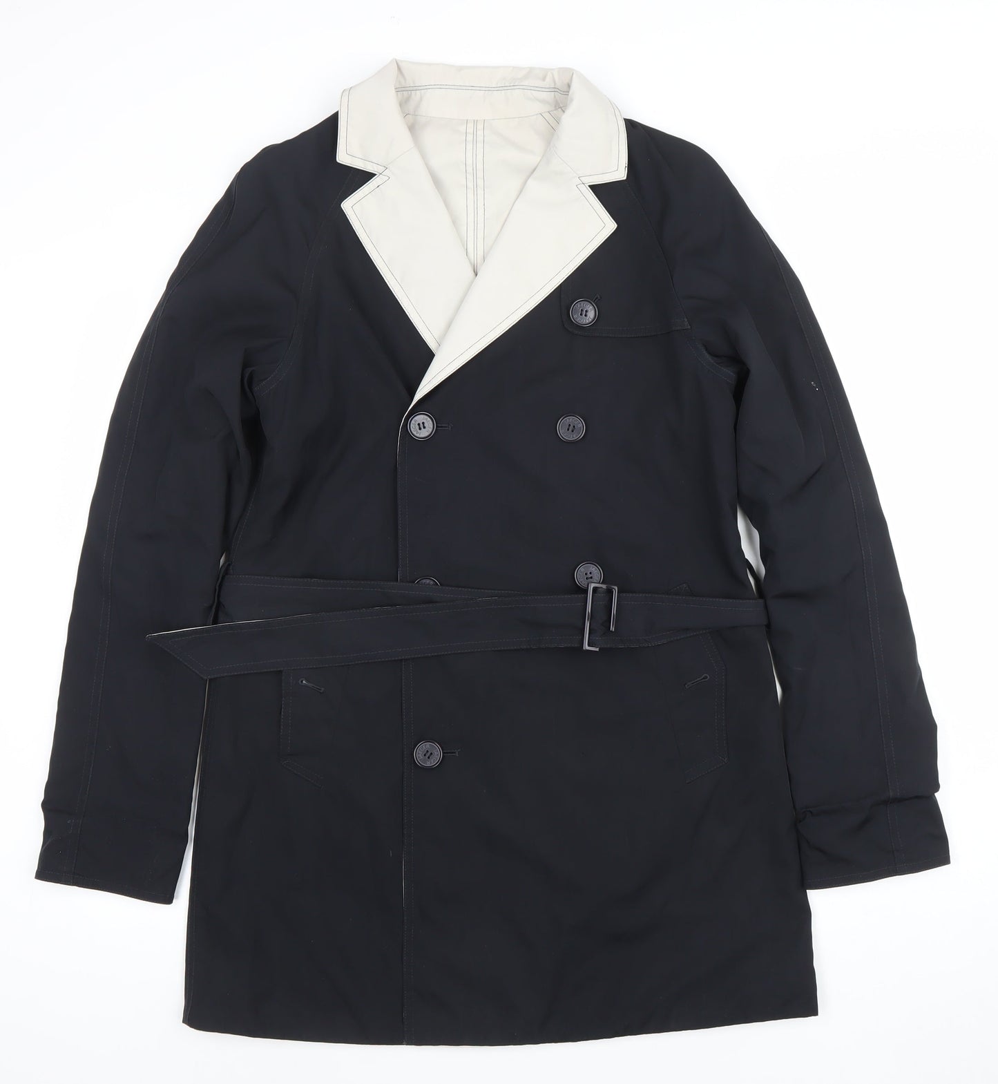 Jaeger Womens Black Belted Double-Breasted Trench Coat Size 12