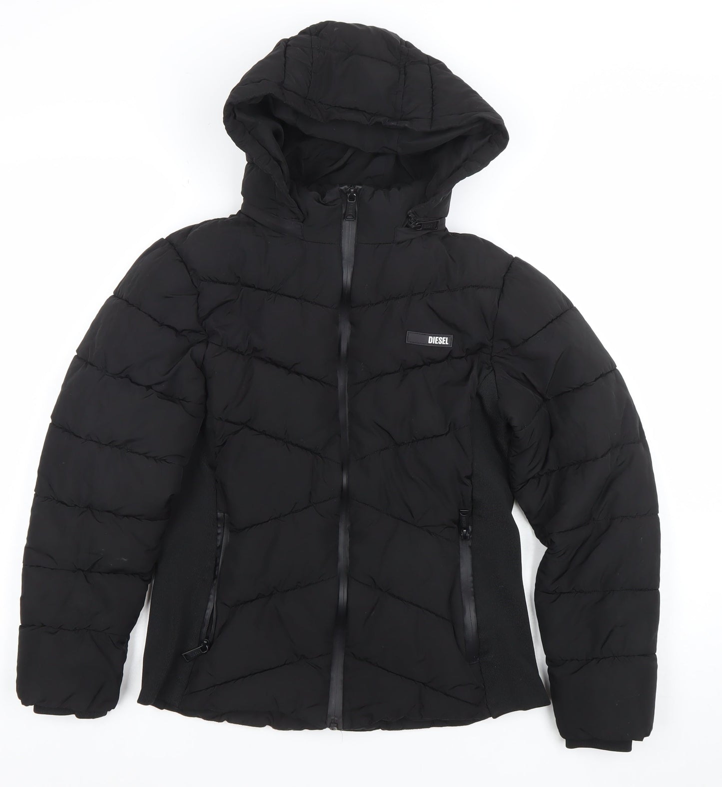 Diesel Women's Black XS Puffer Jacket Hooded Quilted Winter Coat