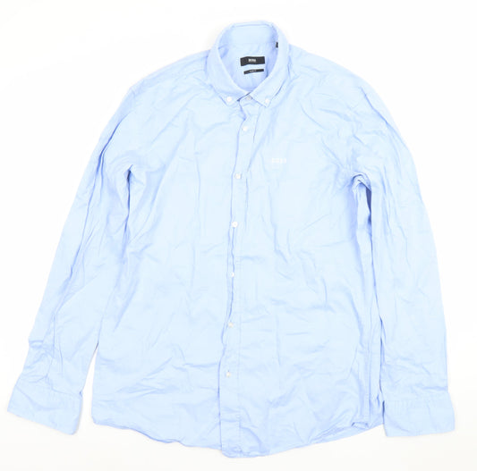 Hugo Boss Men's Blue Slim Fit Long Sleeve Cotton Dress Shirt L 41cm