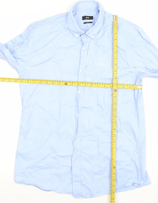 Hugo Boss Men's Blue Slim Fit Long Sleeve Cotton Dress Shirt L 41cm