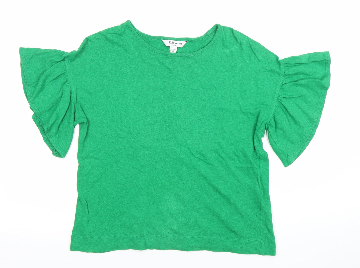 L.K. Bennett Women’s Green Flutter Sleeve Cotton Blend T-Shirt XS