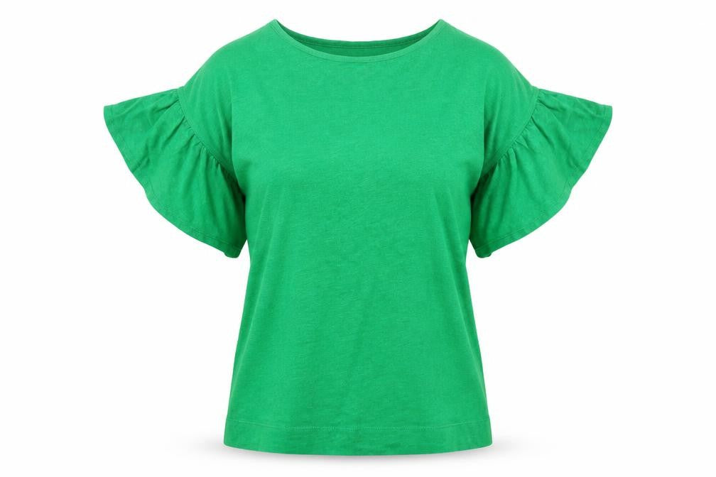 Front view of L.K. Bennett Women’s Green Flutter Sleeve Cotton Blend T-Shirt XS
