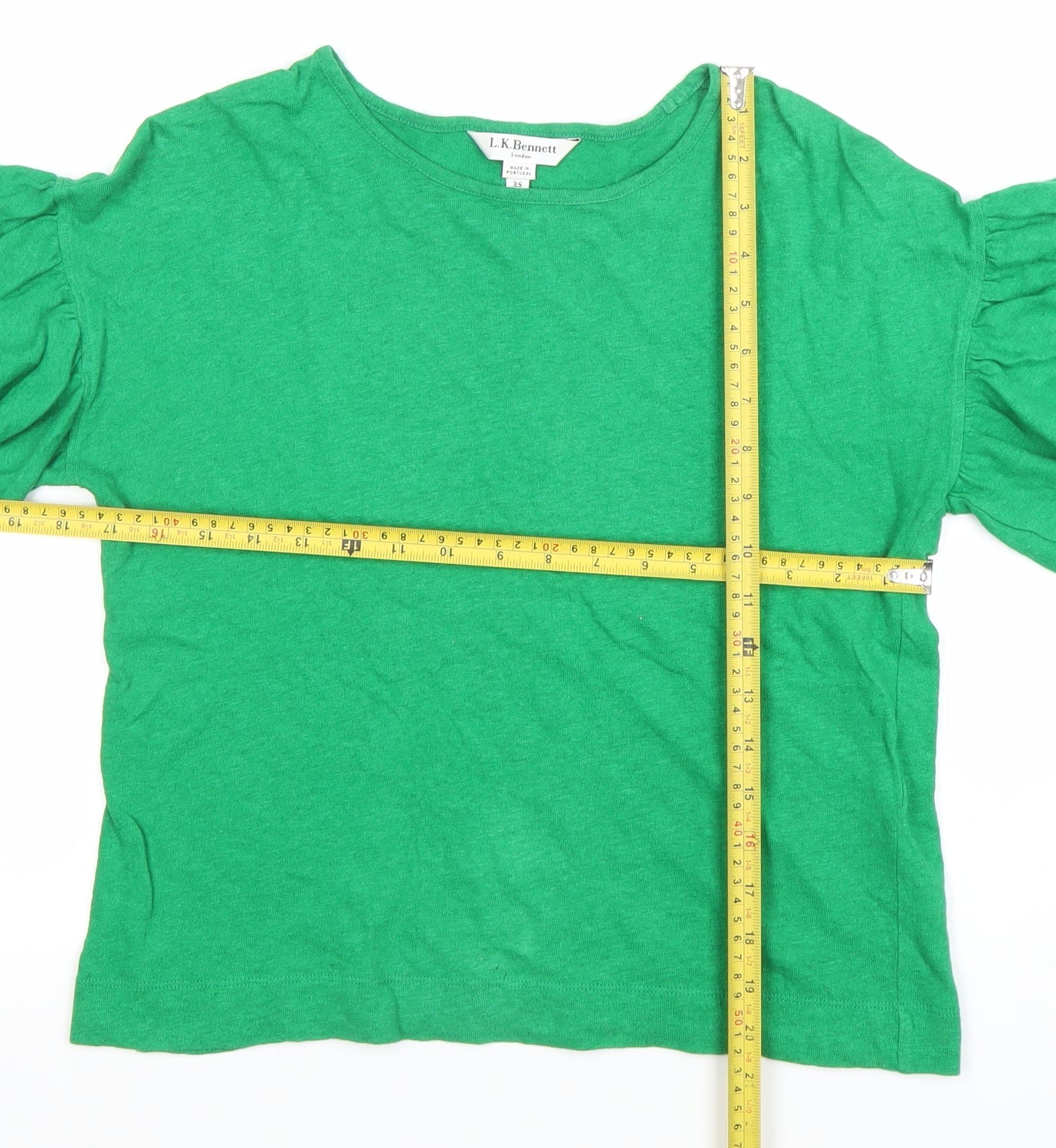 L.K. Bennett Women’s Green Flutter Sleeve Cotton Blend T-Shirt XS