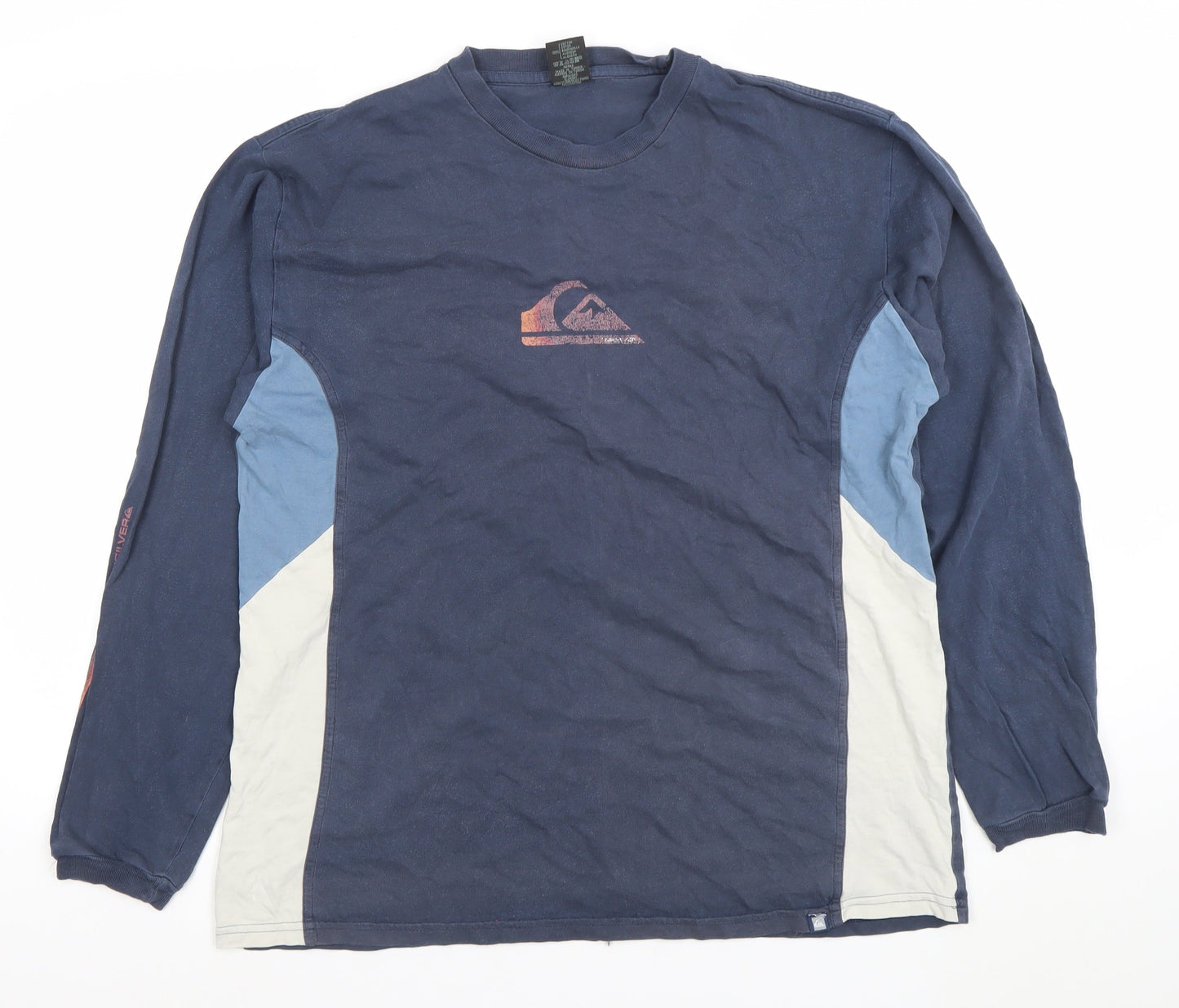 Quiksilver Men's Blue Long Sleeve Colourblock Cotton T-Shirt Size L