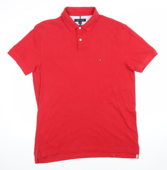 Tommy Hilfiger Men's Red Regular Fit Polo Shirt Size L Cotton Stretch