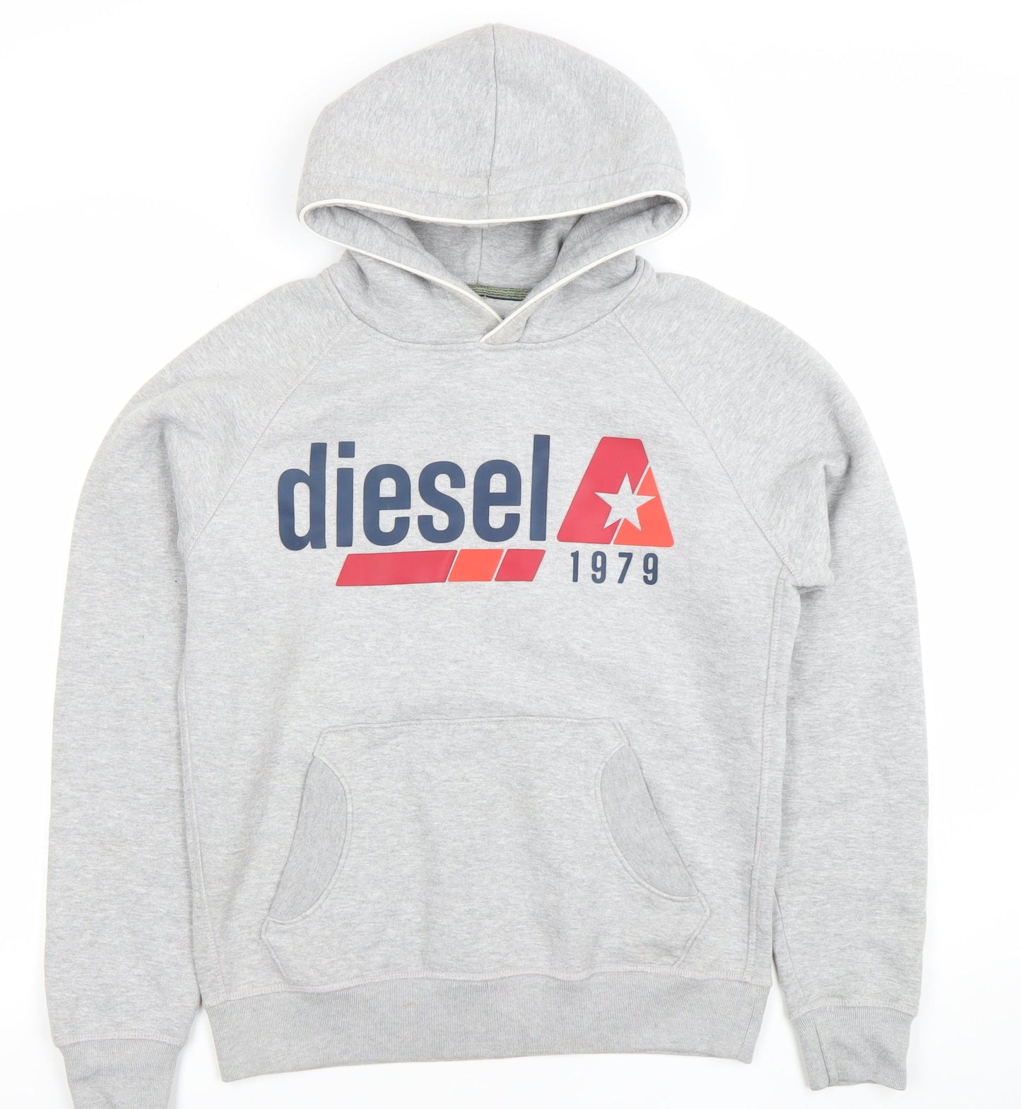 Diesel Mens Grey Pullover Hoodie XS Logo Graphic Sweatshirt