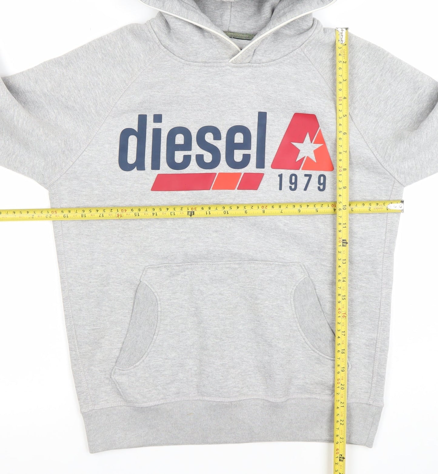 Diesel Mens Grey Pullover Hoodie XS Logo Graphic Sweatshirt