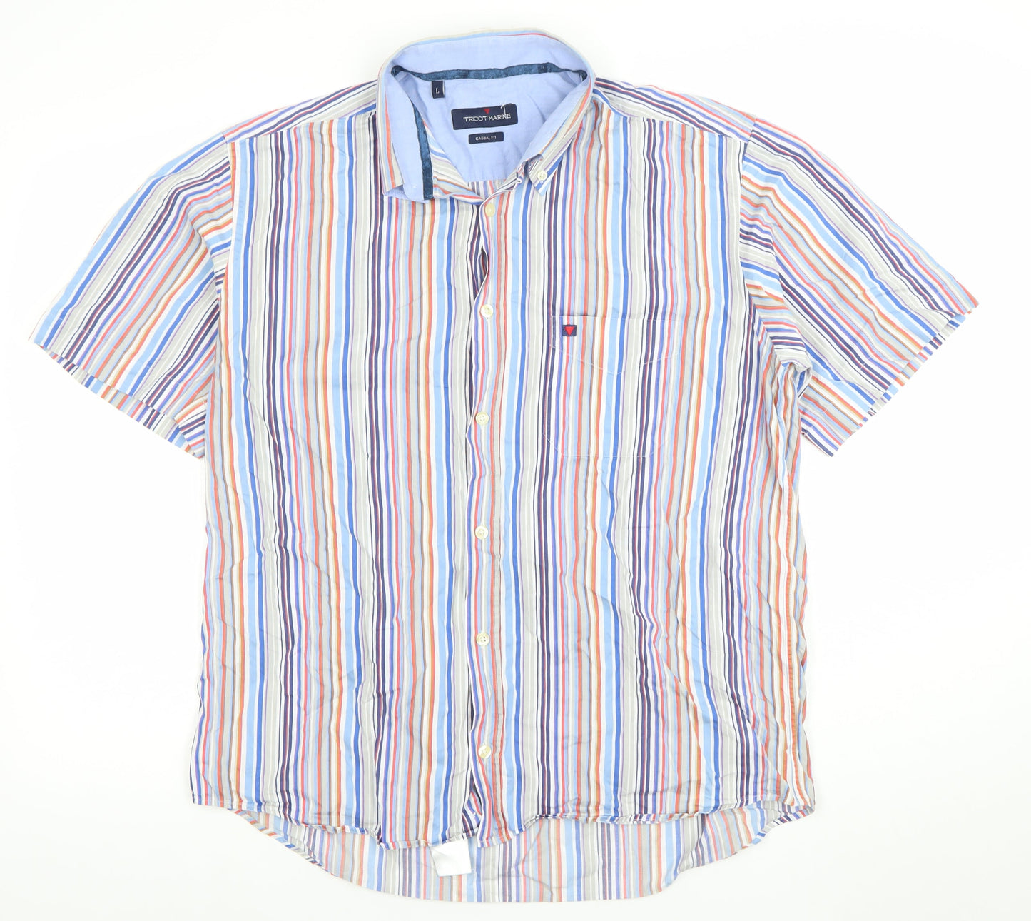 Tricot Marine Men's Multicoloured Striped Short Sleeve Casual Shirt L