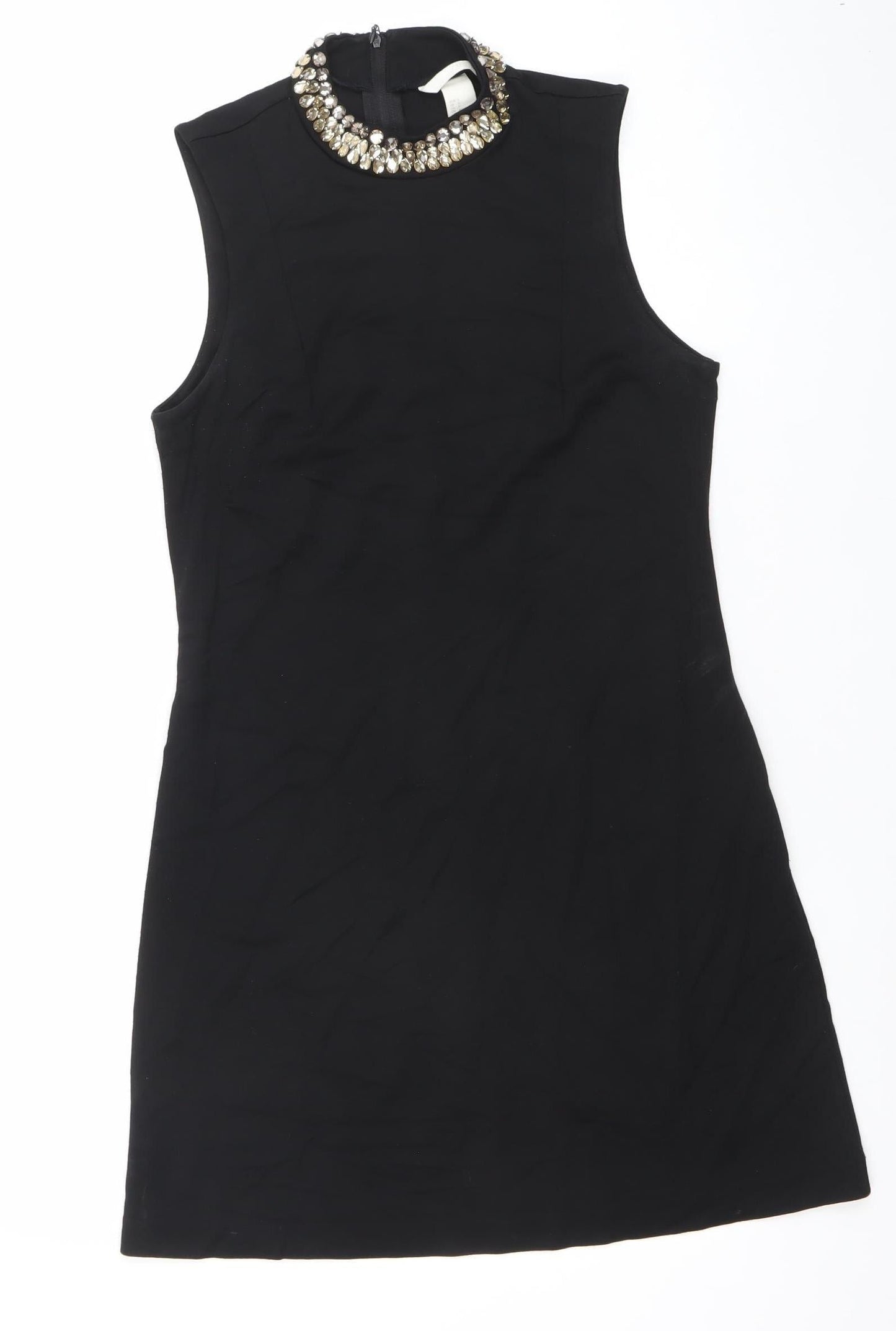 H&M Women’s Black Beaded Sheath Dress Size 8 Sleeveless Party Wear
