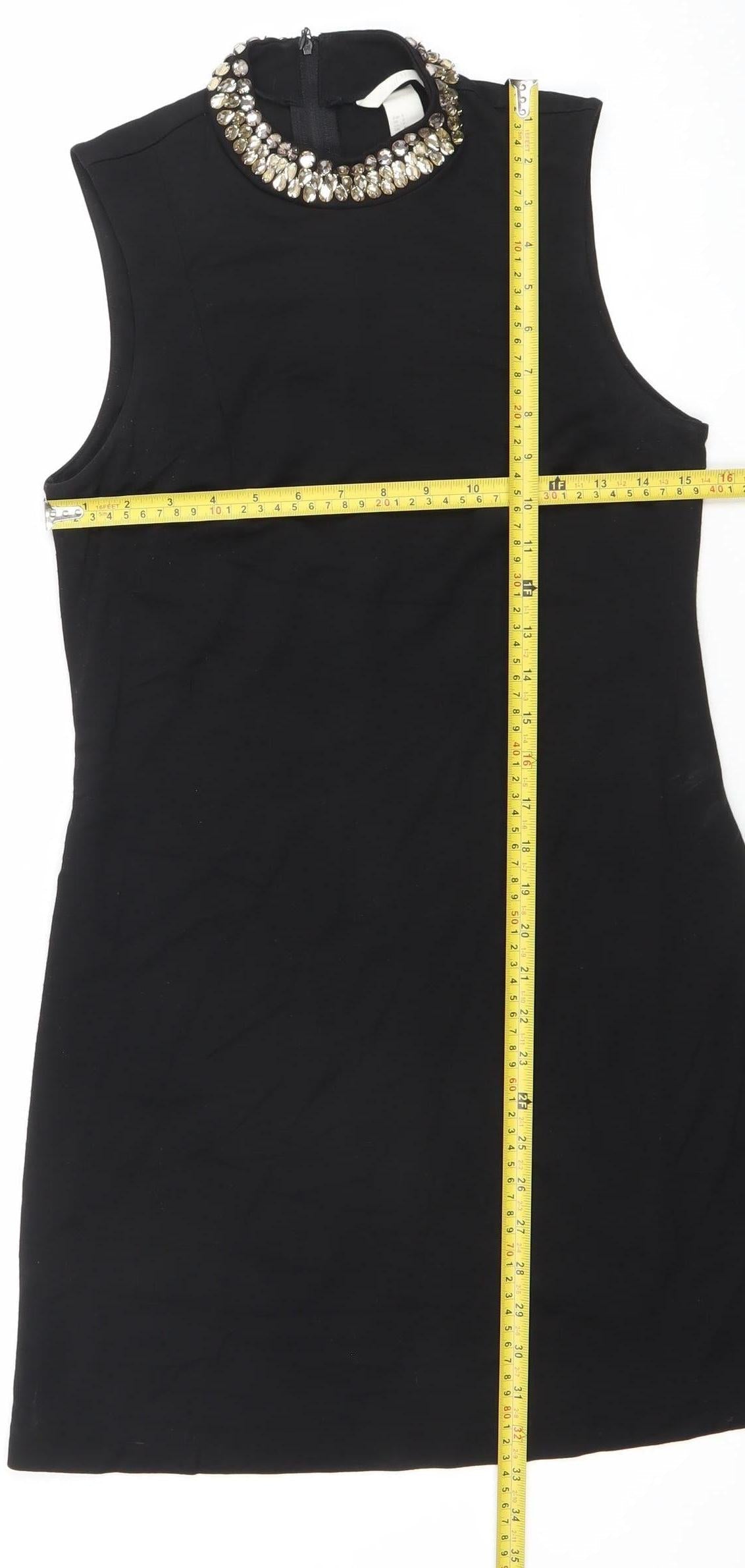 H&M Women’s Black Beaded Sheath Dress Size 8 Sleeveless Party Wear