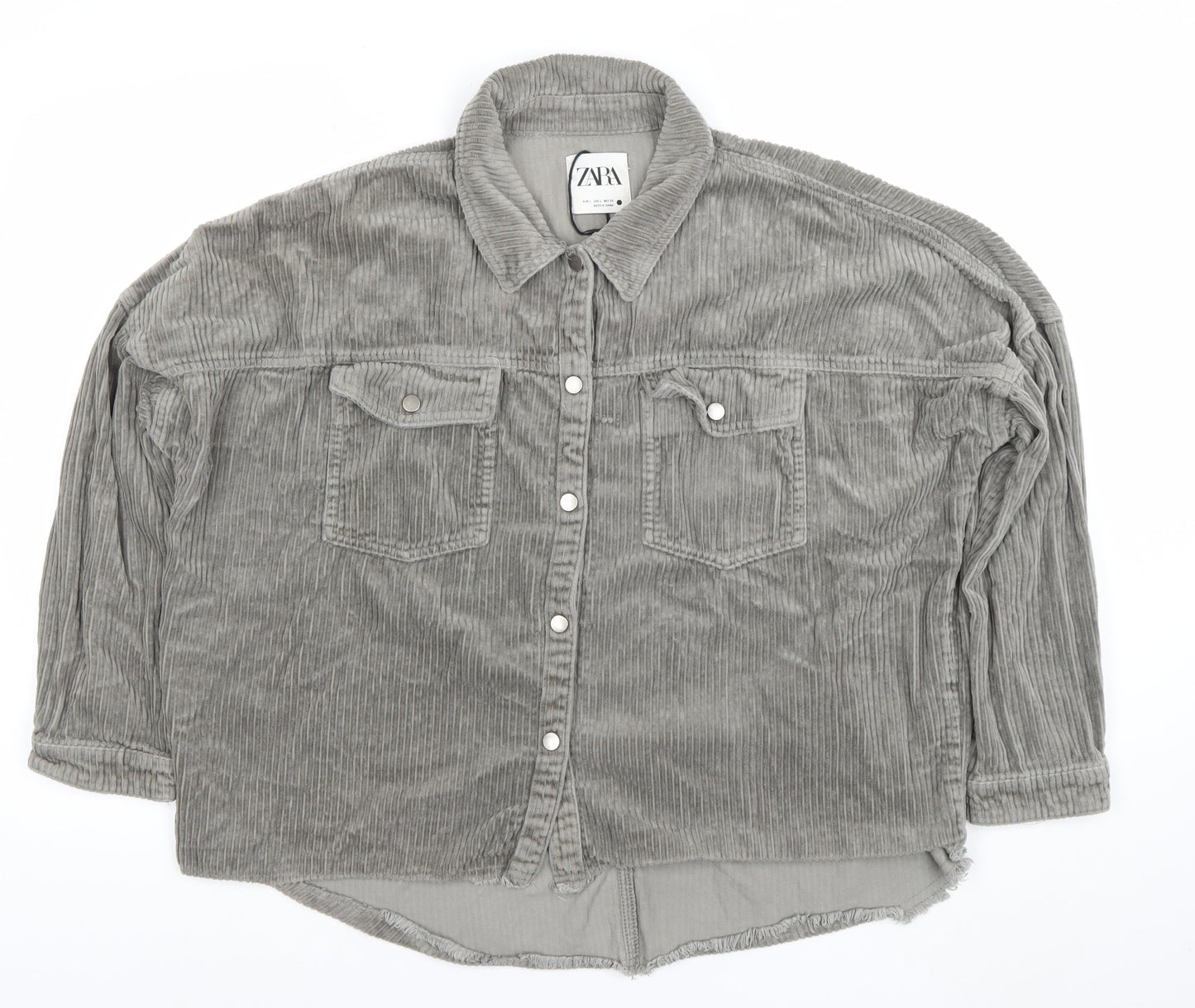 Zara Women Grey Corduroy Button Jacket Size 14 Relaxed Fit