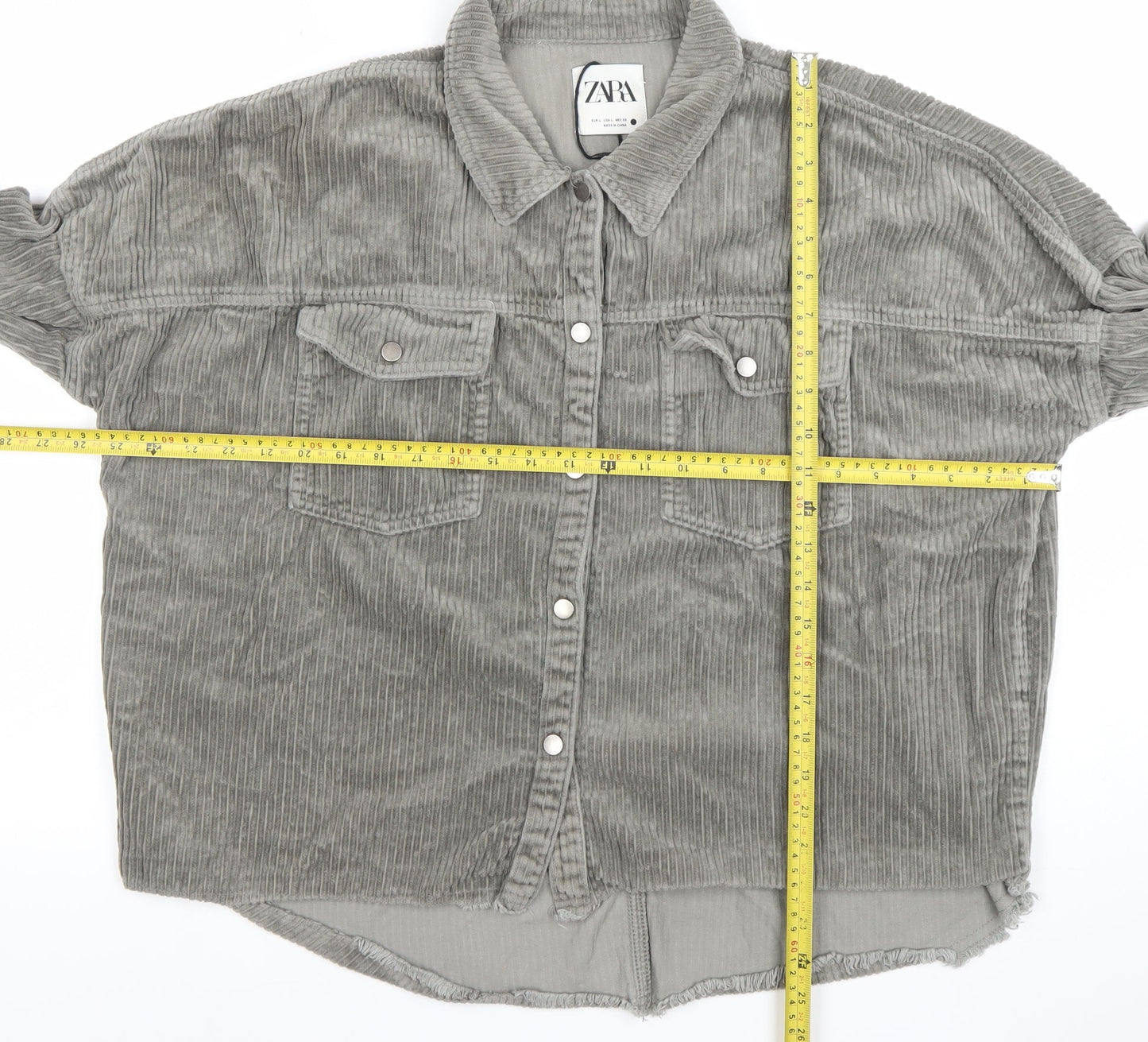Zara Women Grey Corduroy Button Jacket Size 14 Relaxed Fit