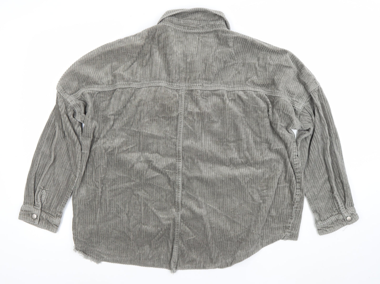 Zara Women Grey Corduroy Button Jacket Size 14 Relaxed Fit