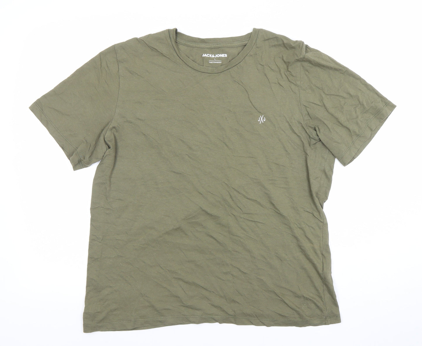 Jack & Jones Men's Green Cotton Crew Neck Short Sleeve T-Shirt Size L