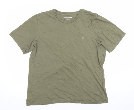 Jack & Jones Men's Green Cotton Crew Neck Short Sleeve T-Shirt Size L
