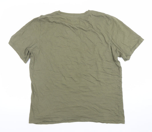 Jack & Jones Men's Green Cotton Crew Neck Short Sleeve T-Shirt Size L