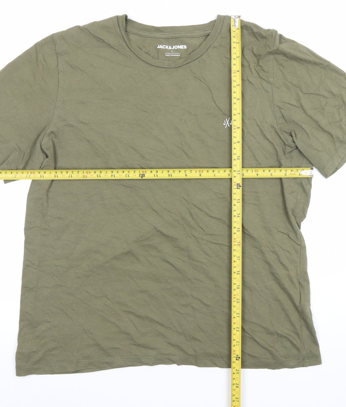 Jack & Jones Men's Green Cotton Crew Neck Short Sleeve T-Shirt Size L