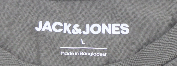 Jack & Jones Men's Green Cotton Crew Neck Short Sleeve T-Shirt Size L