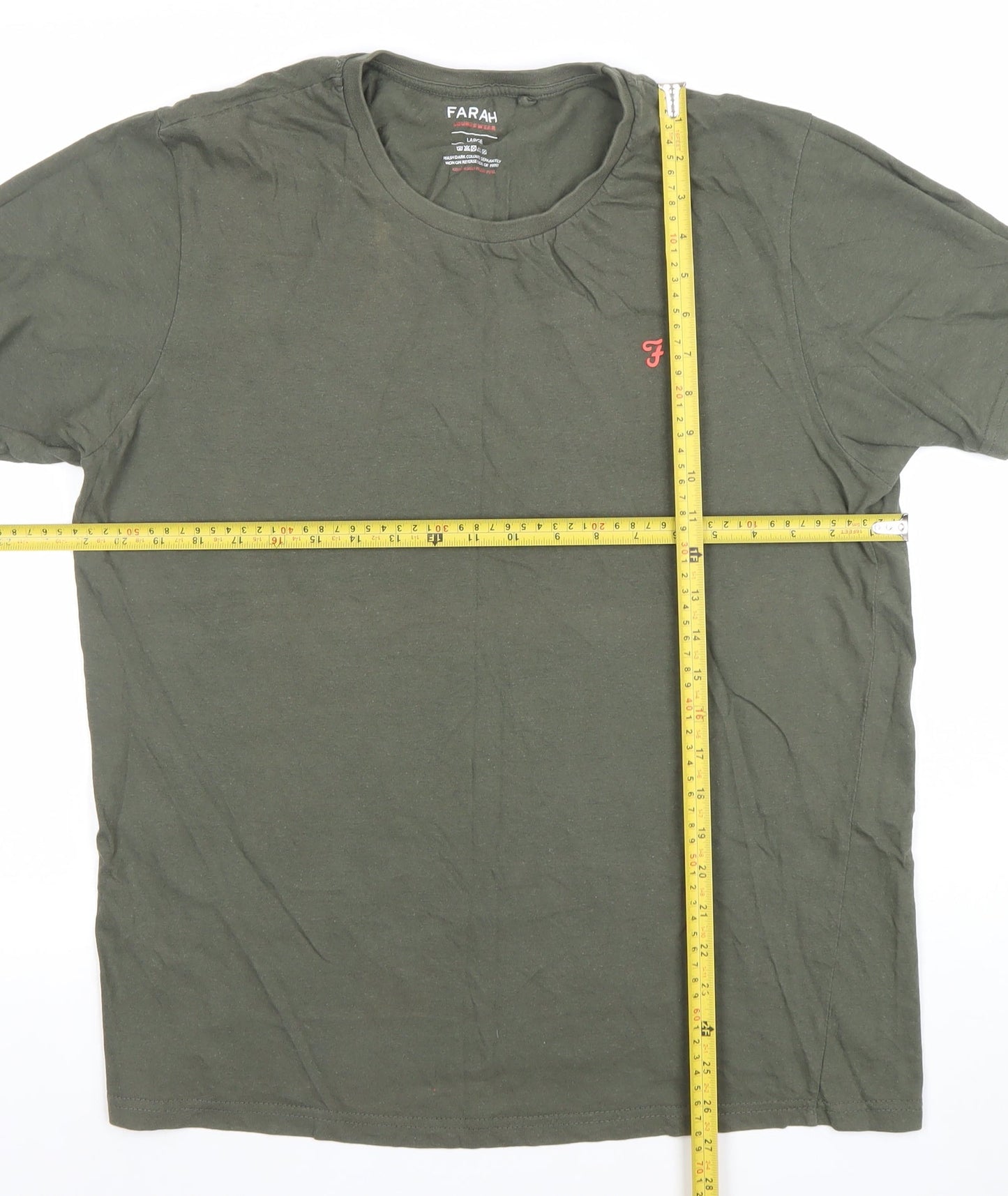 Farah Men's Green Cotton Crew Neck Short Sleeve T-Shirt Size L