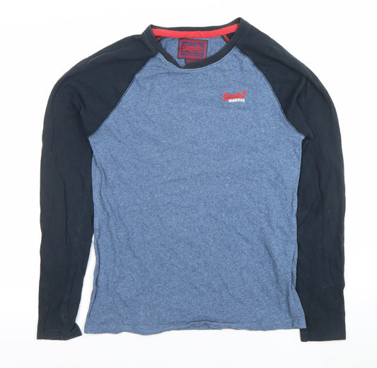 Superdry Men's Blue Long Sleeve Crew Neck Cotton T-Shirt Size M
